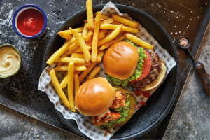 a plate with burgers and fries in north carolina